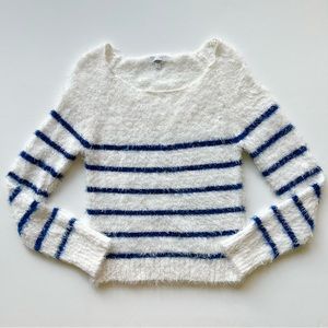 Delia’s Blue and White Striped Fuzzy Sweater, Medium